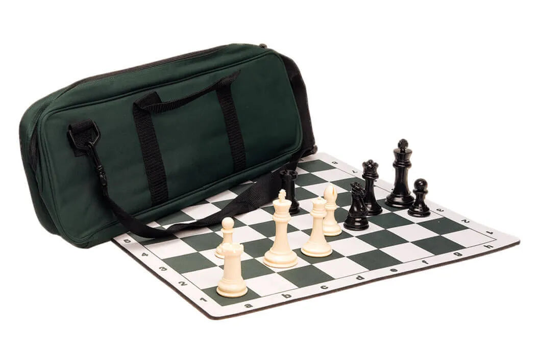 Quality Starter Chess Set Combo - Forest Green Vinyl Board, Pieces, & Carry Bag - Tournament Standard 4 thumbnail image