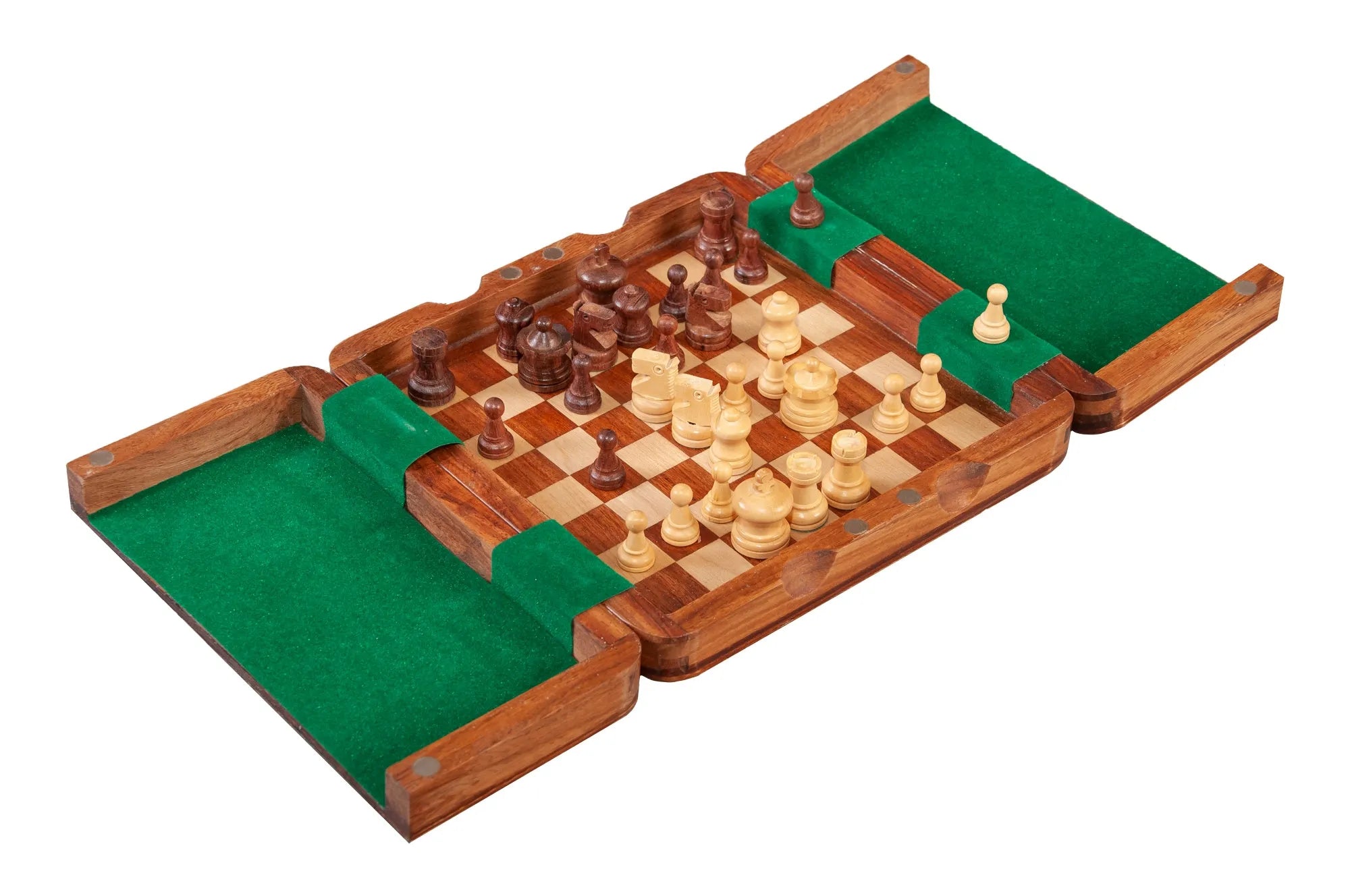 Folding Wooden Magnetic Travel Chess Set - 7 Inch, Sheesham & Maple, Strong Magnets