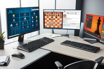 chess engines on monitors in an office