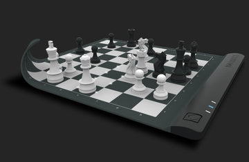 A side angle view of a square off chess board
