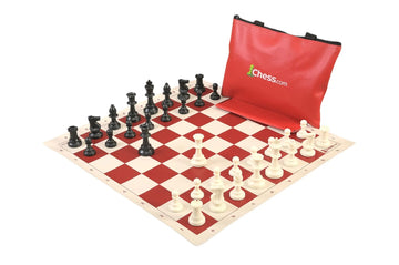 Chess.com Standard Chess Set Combination - Single Weighted Regulation Pieces | Vinyl Chess Board | Standard Bag