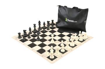 Chess.com Standard Chess Set Combination - Single Weighted Regulation Pieces | Vinyl Chess Board | Standard Bag