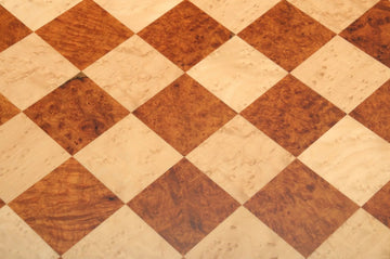 Amboyna Burl, Genuine Ebony & Bird's Eye Maple Custom Contemporary II Chess Board