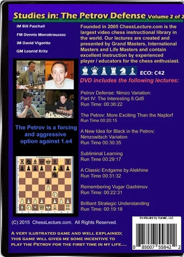 E-DVD Studies in: The Petrov Defense - 2 DVDs - Chess Lecture - Volume 129