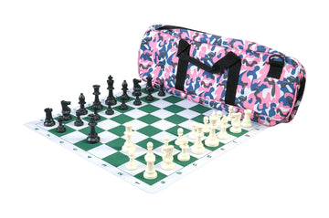 Deluxe Chess Set Combination and Triple Weighted Regulation Pieces | Thin Mousepad Chess Board | Deluxe Bag