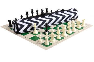Quiver Chess Set Combination - Solid Plastic Regulation Pieces | Vinyl Chess Board | Quiver Bag