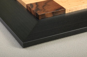 Walnut Burl, Genuine Ebony & Bird's Eye Maple Custom Contemporary II Chess Board