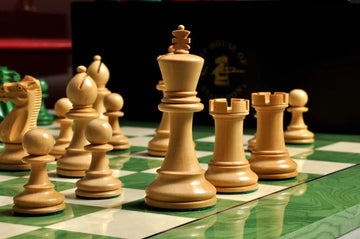 The Grandmaster Chess Set, Box, & Board Combination - Green Gilded