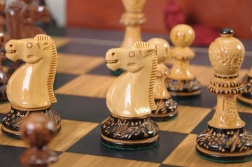 The Burnt Golden Rosewood Reykjavik II Series Chess Set, Box, & Satin Board Combination
