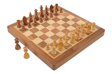 FOLDING WOODEN MAGNETIC Travel Chess Set - 14"