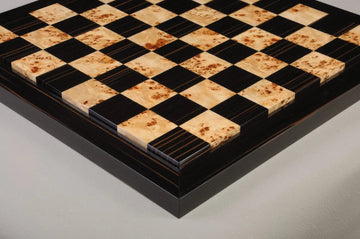 EBONY FRAME - Genuine Ebony & Maple Burl Superior Contemporary Chess Board - Gloss Finish