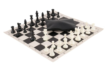 Basic Chess Set Combination - Solid Plastic Regulation Pieces | Vinyl Chess Board | Basic Bag
