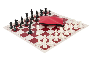 Basic Chess Set Combination - Single Weighted Regulation Pieces | Vinyl Chess Board | Basic Bag