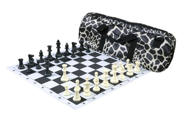 Deluxe Chess Set Combination and Triple Weighted Regulation Pieces | Thin Mousepad Chess Board | Deluxe Bag