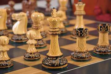 The Burnt Golden Rosewood Reykjavik II Series Chess Set, Box, & Satin Board Combination