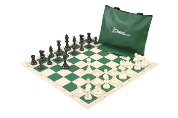Chess.com Standard Chess Set Combination - Triple Weighted Regulation Pieces | Vinyl Chess Board | Standard Bag