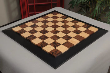 Walnut Burl, Genuine Ebony & Bird's Eye Maple Custom Contemporary II Chess Board