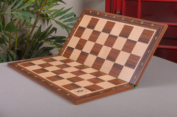 IMPERFECT - FOLDING BURMESE ROSEWOOD - WITH NOTATION AND LOGO - Wooden Tournament Chessboard