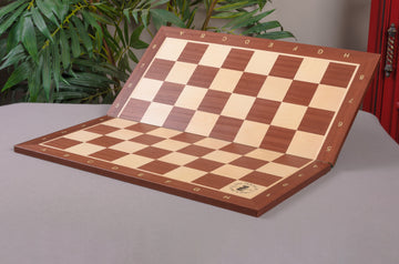 IMPERFECT - FOLDING MAHOGANY - WITH NOTATION AND LOGO - Wooden Tournament Chessboard