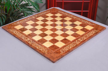 IMPERFECT - INLAID - Vavona Burl & Maple Superior Traditional Chess Board - Gloss Finish