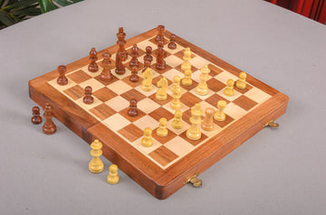 IMPERFECT - FOLDING WOODEN MAGNETIC Travel Chess Set - 12