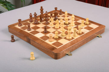 IMPERFECT - FOLDING WOODEN MAGNETIC Travel Chess Set - 12