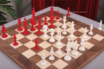 IMPERFECT - Lund Anglo-Indian Reproduction BONE Chess Pieces - RED & NATURAL Bone