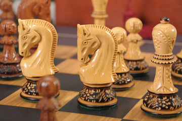 The Burnt Golden Rosewood Zagreb Series Chess Set, Box, & Satin Board Combination