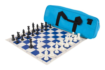 Deluxe Chess Set Combination - Solid Plastic Regulation Pieces | Vinyl Chess Board | Deluxe Bag