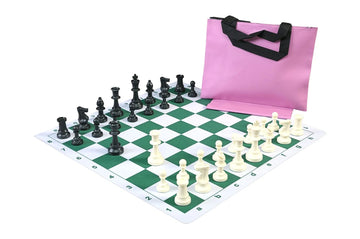 Standard Chess Set Combination with Thin Mousepad Board - Single Weighted Regulation Pieces | Thin Mousepad Chess Board | Standard Bag