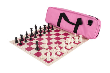 Deluxe Chess Set Combination - Solid Plastic Regulation Pieces | Vinyl Chess Board | Deluxe Bag