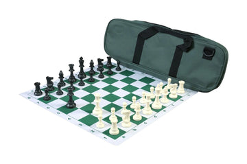 Deluxe Chess Set Combination and Triple Weighted Regulation Pieces | Thin Mousepad Chess Board | Deluxe Bag