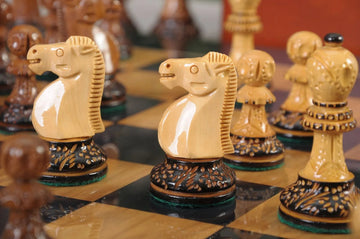The Burnt Golden Rosewood Reykjavik II Series Chess Set, Box, & Gloss Board Combination