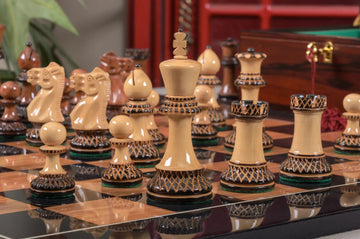 The Burnt Golden Rosewood Grandmaster Series Chess Set, Box, & Gloss Board Combination