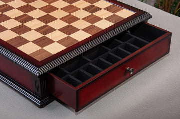 Walnut and Maple Classical Tiroir Chess Board with Storage Drawers