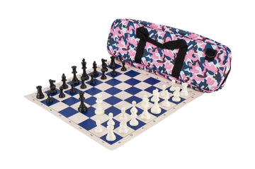 Deluxe Chess Set Combination - Solid Plastic Regulation Pieces | Vinyl Chess Board | Deluxe Bag