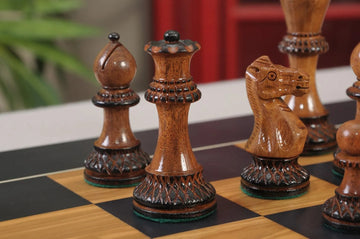 The Burnt Golden Rosewood Grandmaster Series Chess Set, Box, & Satin Board Combination