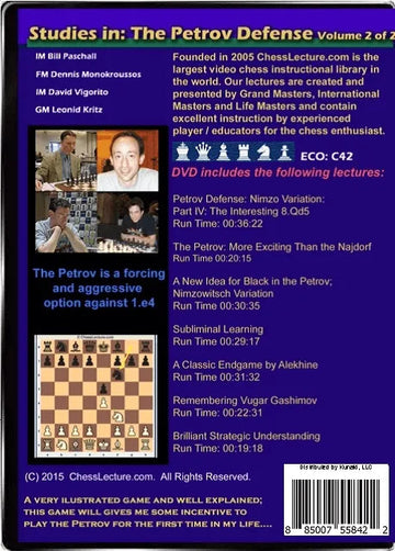 Studies in: The Petrov Defense - 2 DVDs - Chess Lecture - Volume 129