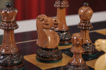 The Burnt Golden Rosewood Reykjavik II Series Chess Set, Box, & Gloss Board Combination