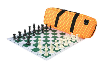 Deluxe Chess Set Combination and Triple Weighted Regulation Pieces | Thin Mousepad Chess Board | Deluxe Bag