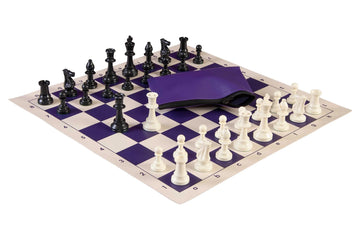 Basic Chess Set Combination - Solid Plastic Regulation Pieces | Vinyl Chess Board | Basic Bag