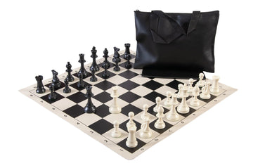 Standard Chess Set Combination - Solid Plastic Regulation Pieces | Vinyl Chess Board | Standard Bag