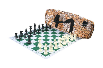 Deluxe Chess Set Combination and Triple Weighted Regulation Pieces | Thin Mousepad Chess Board | Deluxe Bag