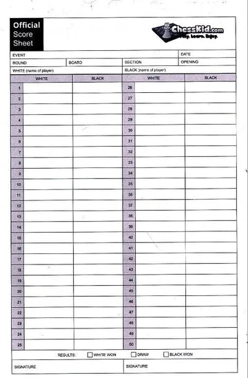 ChessKid Self-Duplicating Score Sheets - PACK OF 100 SHEETS
