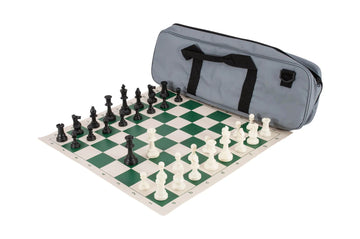 Deluxe Chess Set Combination - Solid Plastic Regulation Pieces | Vinyl Chess Board | Deluxe Bag