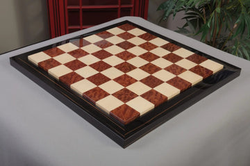 EBONY FRAME - Vavona Burl & Maple Superior Contemporary Chess Board - Gloss Finish