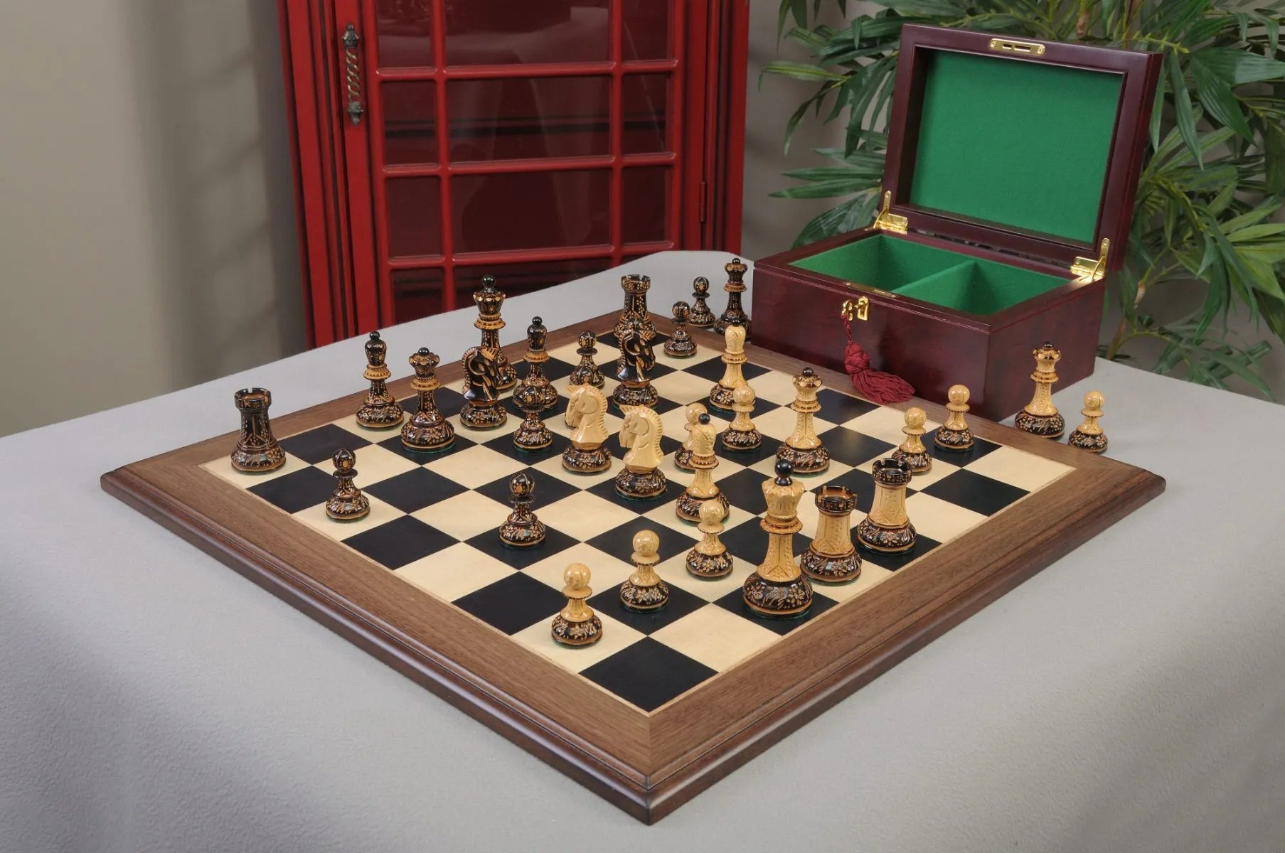 The Burnt Dubrovnik Series Chess Set and Board Combination - 3.875" King