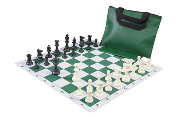 Standard Chess Set Combination with Thin Mousepad Board - Single Weighted Regulation Pieces | Thin Mousepad Chess Board | Standard Bag