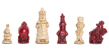 Alice in Wonderland Chess Pieces - 3.5" King - Red & Natural