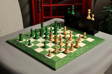 The Grandmaster Chess Set, Box, & Board Combination - Green Gilded